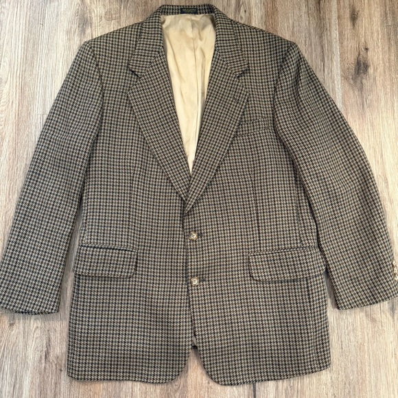 Oscar de la Renta Blazer 42R Wool Houndstooth Sport Coat Jacket Preppy Academia - Picture 1 of 8